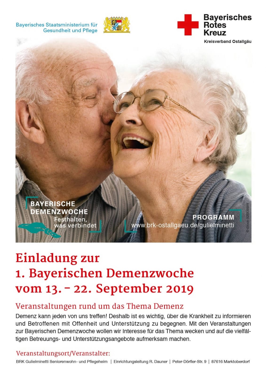 Das Programm zur Ersten Bayerischen Demenzwoche im Gulielminetti Seniorenwohn- und Pflegeheim (PDF). Foto: iStock-528338699